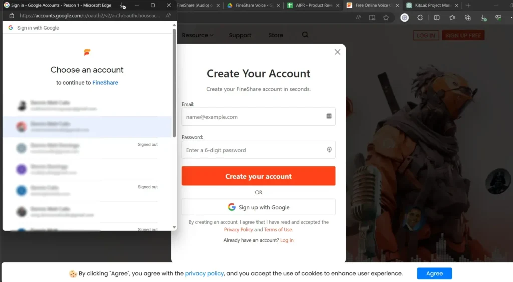 Fineshare Setup Account Creation