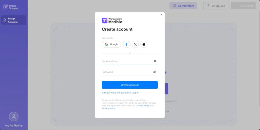 AI Image Sharpener Account Creation Process