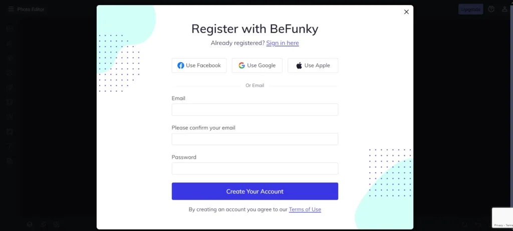 BeFunky AI Account Creation Process