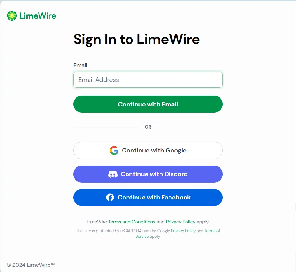 LimeWire SignIn Page