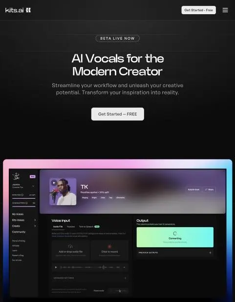 kits.ai homepage voice generator ai