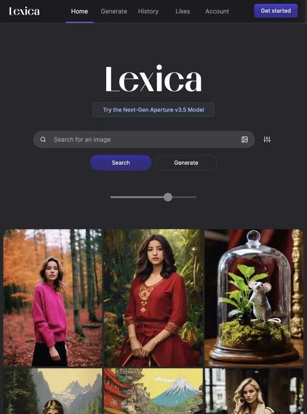 Lexica Homepage AI image generator