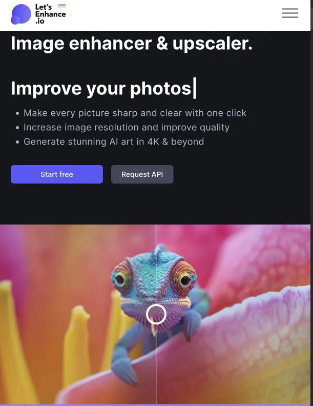Let's Enhance AI Image Enhancer Homepage