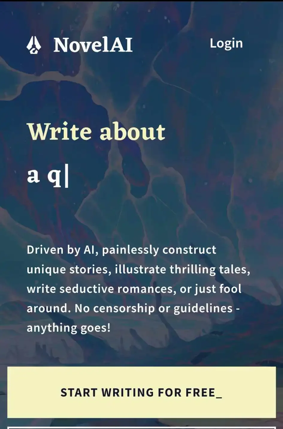 Novel AI Writing Tool - Homepage mobile