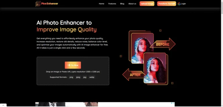 pics Enhancer Homepage - photo Enhancement tool