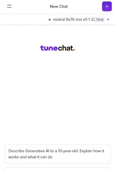 TuneChat Mobile Homepage - AI work Assistant