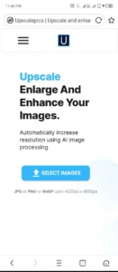 Upscale Pics Mobile Homepage - AI Enhancement Image