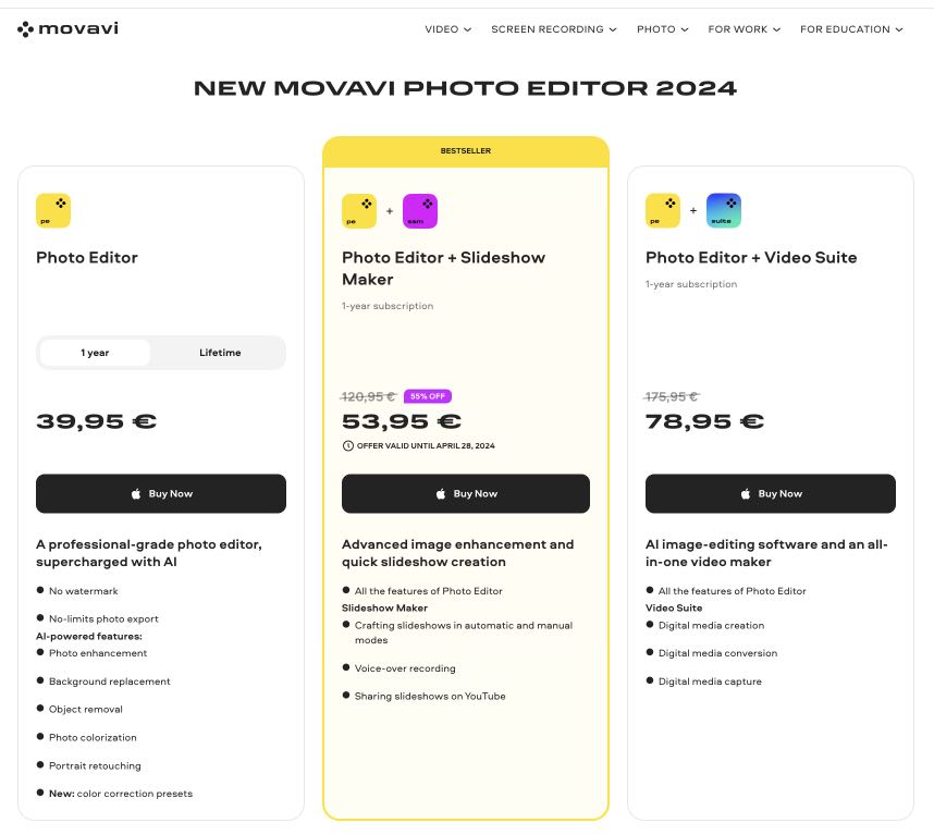 Movavi photo editor pricing 2024 - AIPR