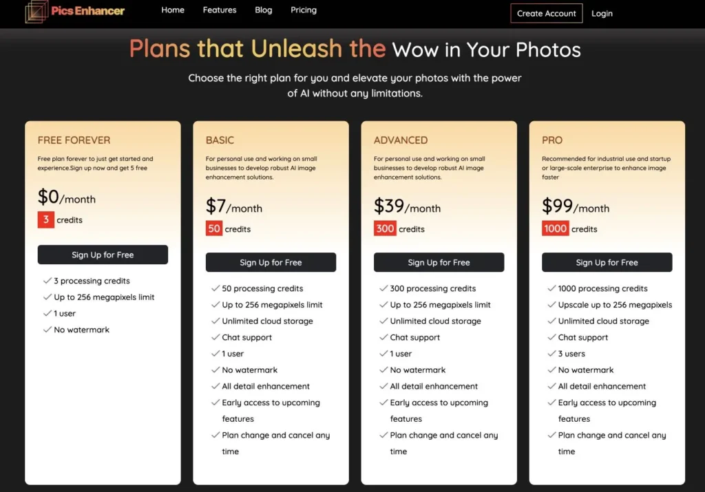 Pics Enhancer Pricing Overview - Product Reviews AI