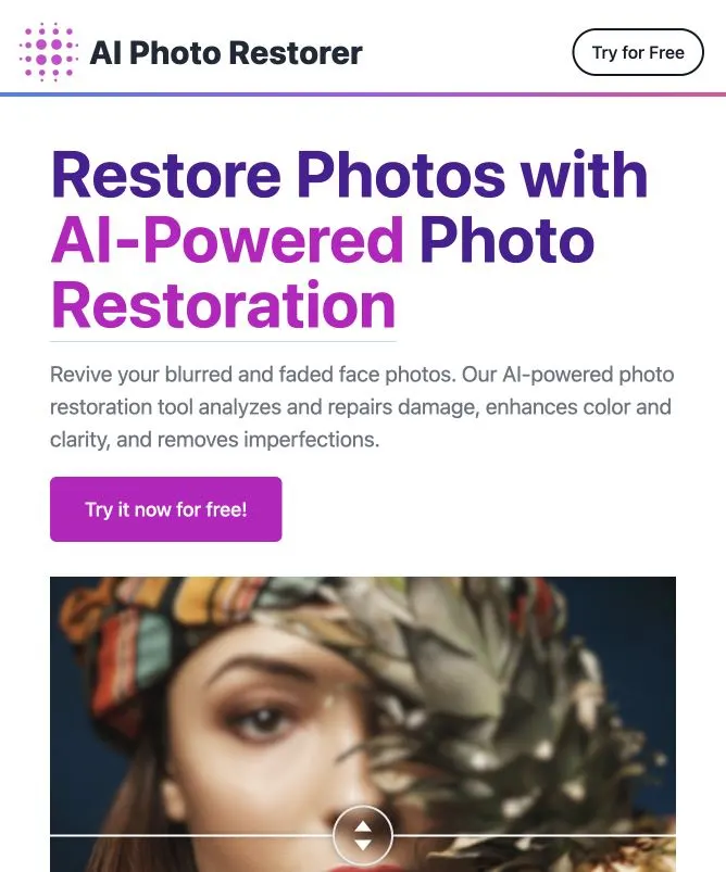 AI Photo Restorer Homepage - AI Product Review