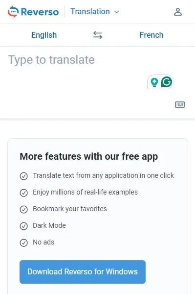 Reverso AI Translator Mobile Homepage