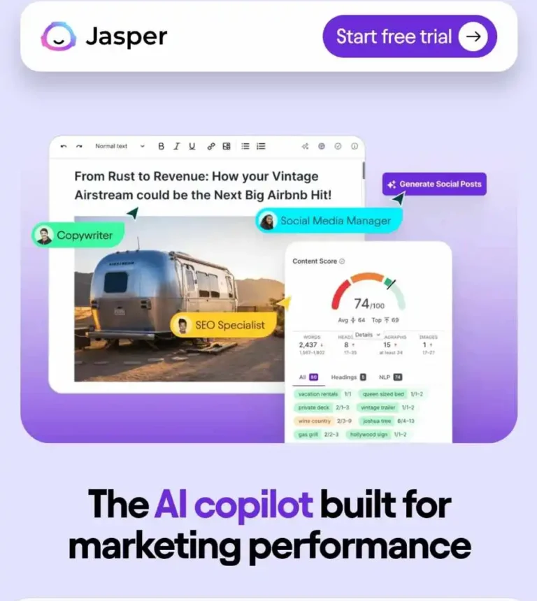 Jasper Writing tool - Homepage mobile
